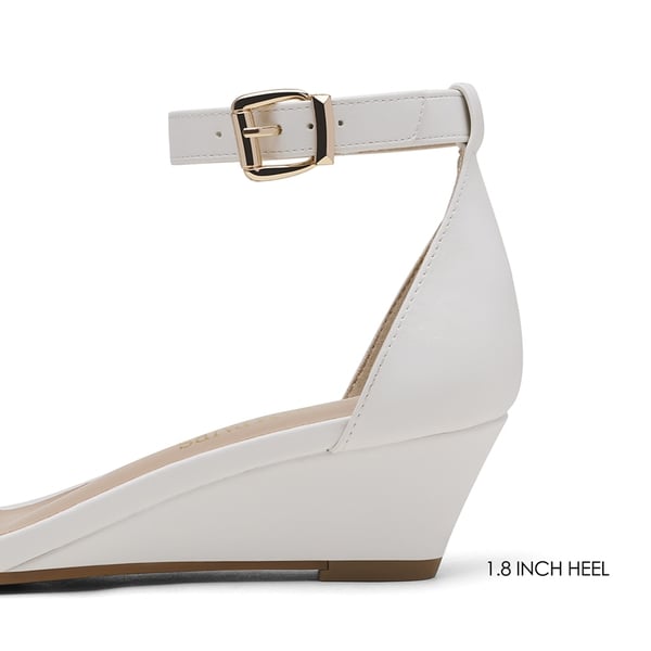 Ankle Strap Low Heel Wedge Sandals - WHITE PU-2 - 3